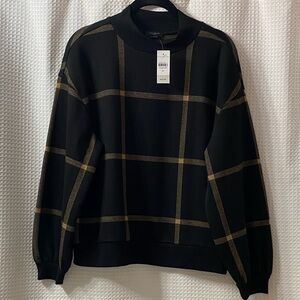 NWT AT Factory Windowpane Plaid Mockneck Long Sleeve